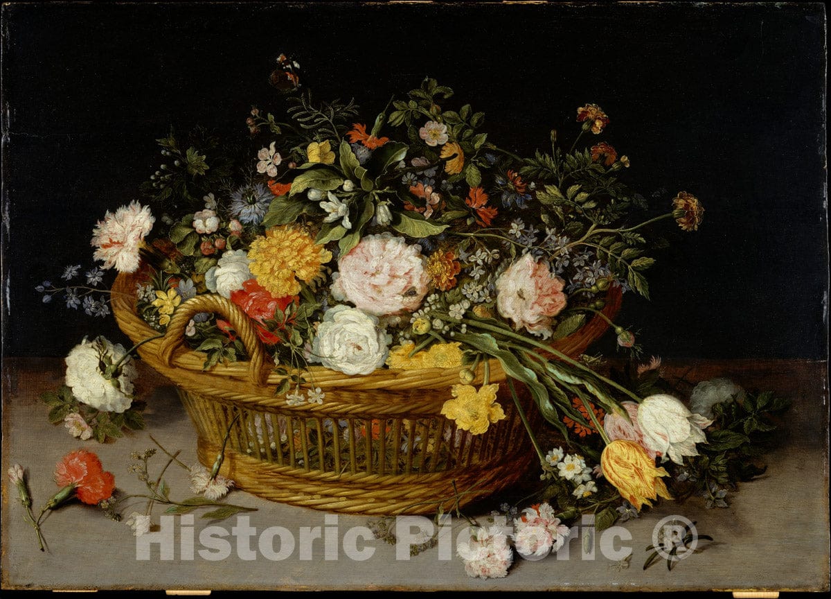 Art Print : Jan Brueghel The Younger - A Basket of Flowers : Vintage Wall Art