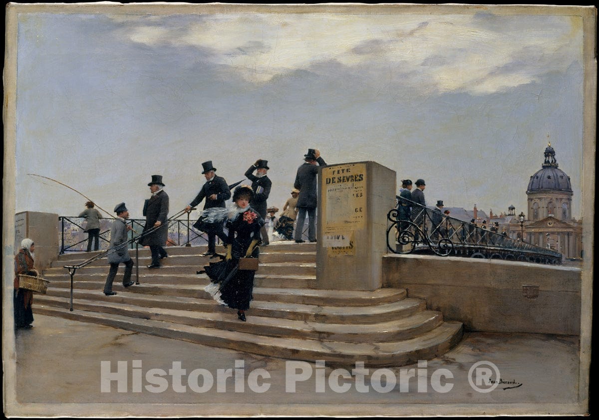 Art Print : Jean Béraud - A Windy Day on The Pont des Arts : Vintage Wall Art