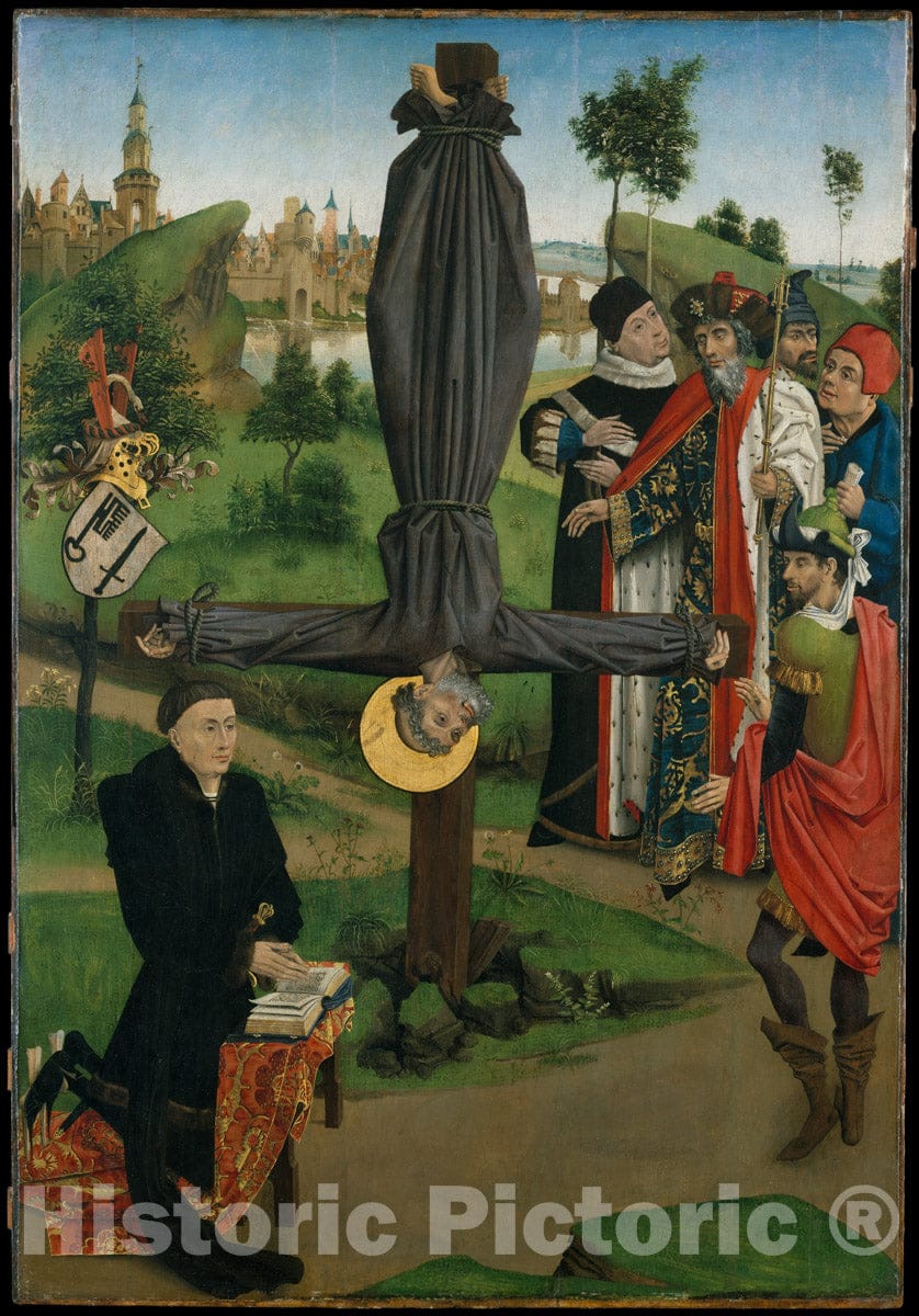 Art Print : Painting, Wings of an Altarpiece The Crucifixion of Saint Peter with a Donor; The Legend of Saint Anthony Abbot with a Donor - Created: 1445 : Vintage Wall Art