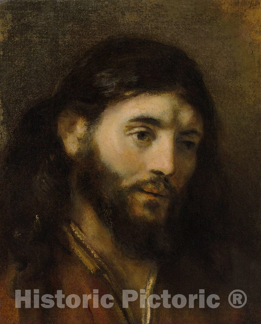 Art Print : Style of Rembrandt - Head of Christ : Vintage Wall Art