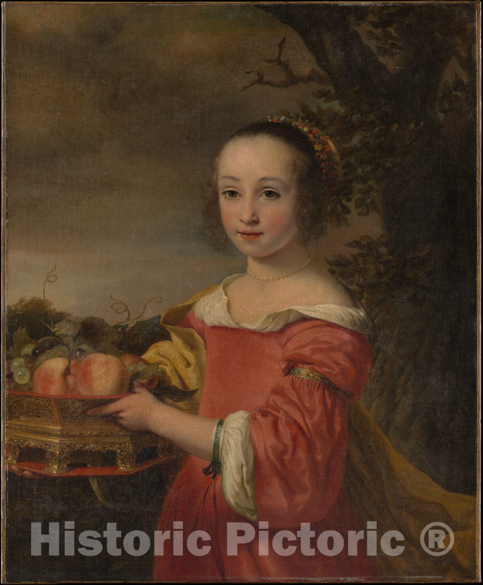 Art Print : Ferdinand BOL - Petronella Elias (1648–1667) with a Basket of Fruit : Vintage Wall Art