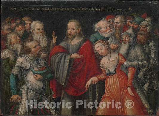 Art Print : Lucas Cranach The Younger and Workshop - Christ and The Adulteress : Vintage Wall Art