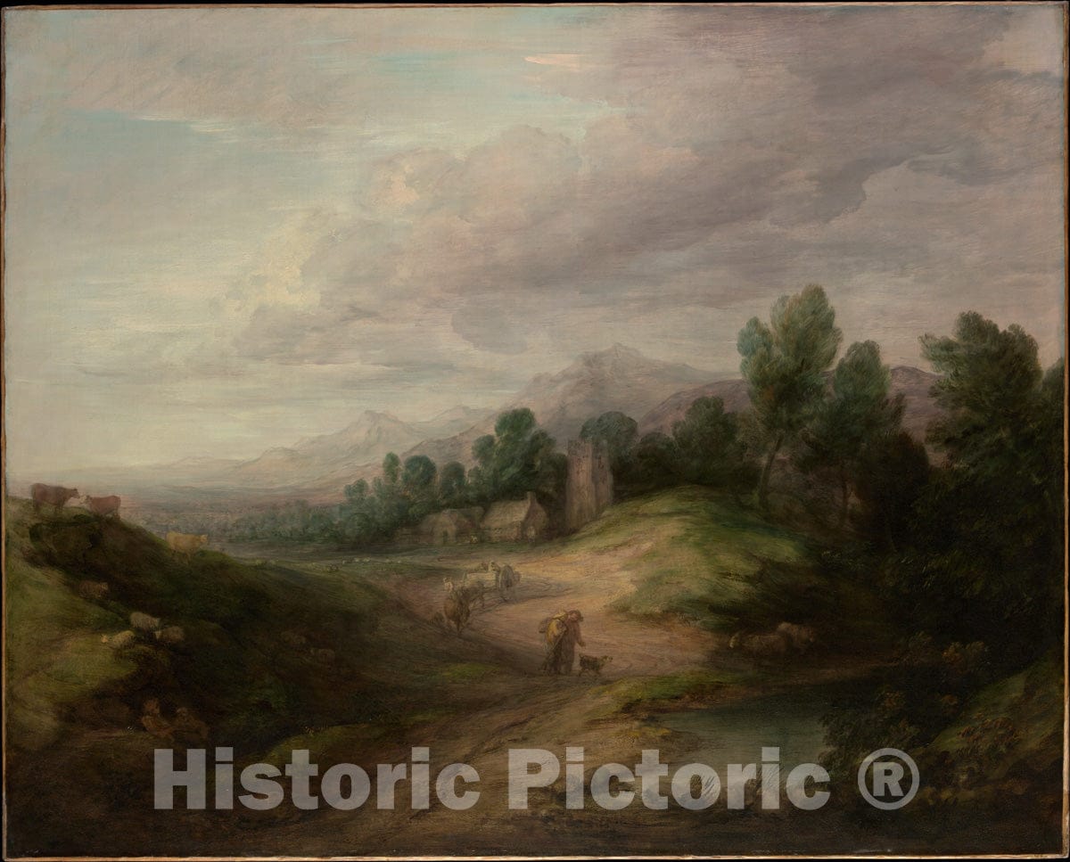 Art Print : Thomas Gainsborough - Wooded Upland Landscape : Vintage Wall Art