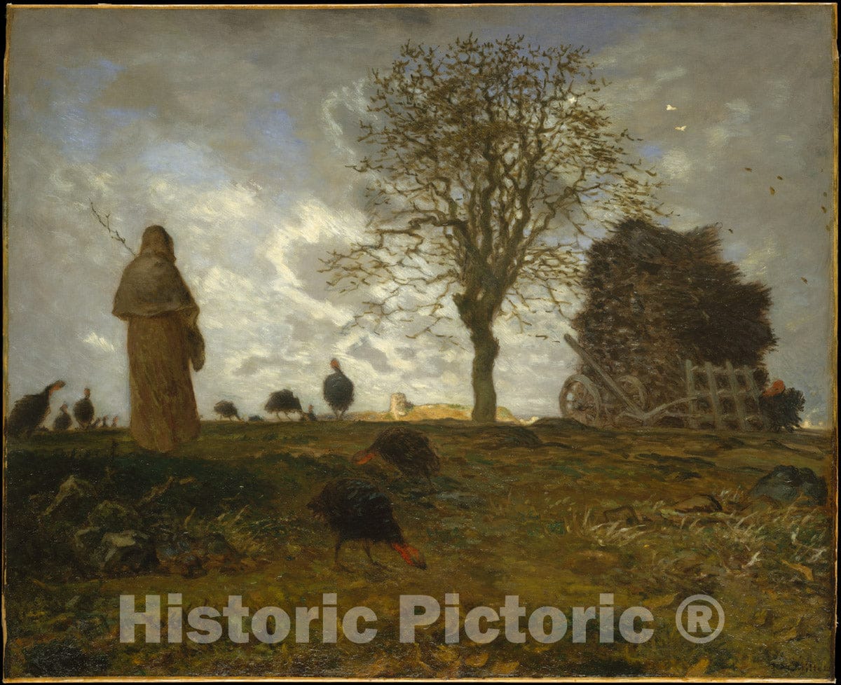 Art Print : Jean-François Millet - Autumn Landscape with a Flock of Turkeys : Vintage Wall Art