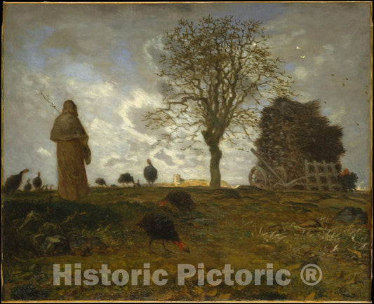 Art Print : Jean-François Millet - Autumn Landscape with a Flock of Turkeys : Vintage Wall Art