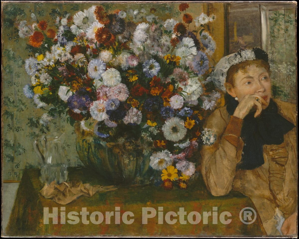 Art Print : Edgar Degas - A Woman Seated Beside a Vase of Flowers (Madame Paul Valpinçon?) : Vintage Wall Art