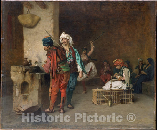 Art Print : Jean-Léon Gérôme - Cafe House, Cairo (Casting Bullets) : Vintage Wall Art