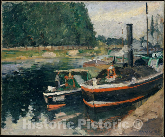 Art Print : Camille Pissarro - Barges at Pontoise : Vintage Wall Art