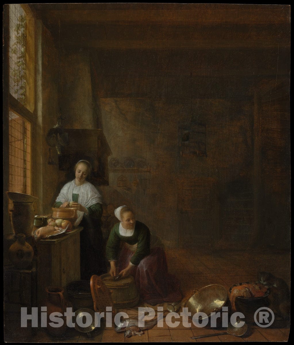 Art Print : Hendrick Sorgh - A Kitchen : Vintage Wall Art