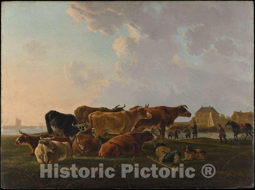 Art Print : Jacob Van Strij - Landscape with Cattle : Vintage Wall Art