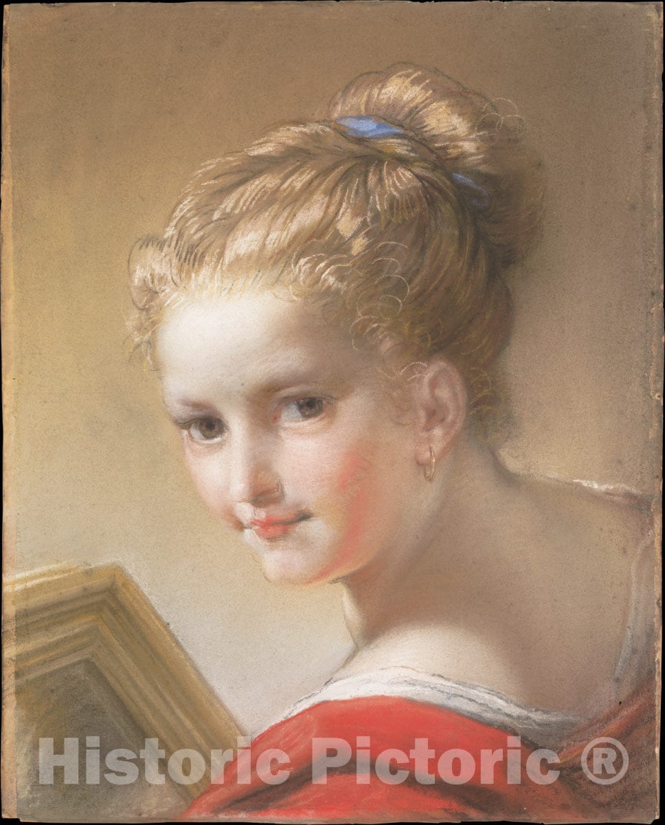 Art Print : Benedetto Luti - Study of a Girl in Red : Vintage Wall Art