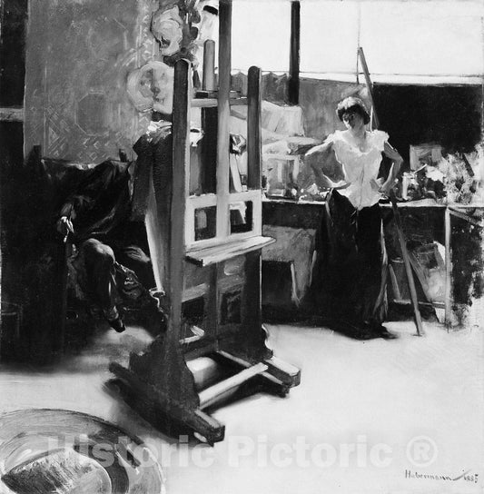 Art Print : Hugo von Habermann - in The Studio : Vintage Wall Art