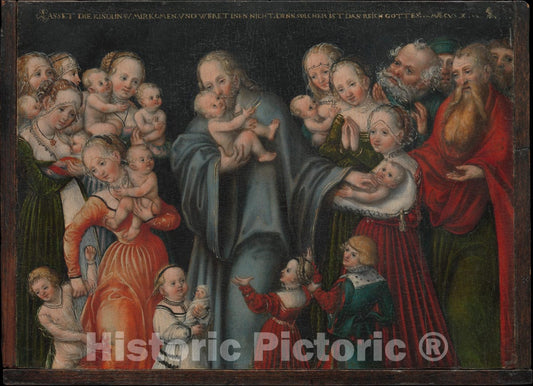 Art Print : Lucas Cranach The Younger and Workshop - Christ Blessing The Children : Vintage Wall Art