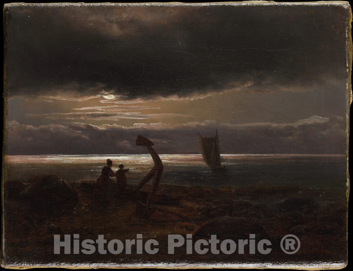 Art Print : Johan Christian Dahl - Mother and Child by The Sea : Vintage Wall Art