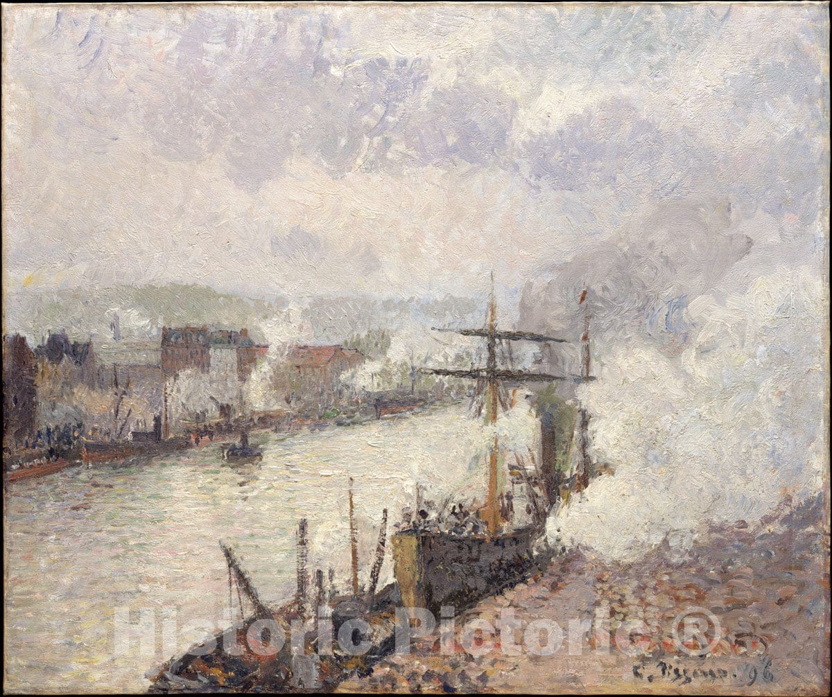 Art Print : Camille Pissarro - Steamboats in The Port of Rouen : Vintage Wall Art