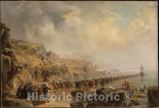 Art Print : Robert Charles Dudley - Landing The Shore End of The Atlantic Cable : Vintage Wall Art
