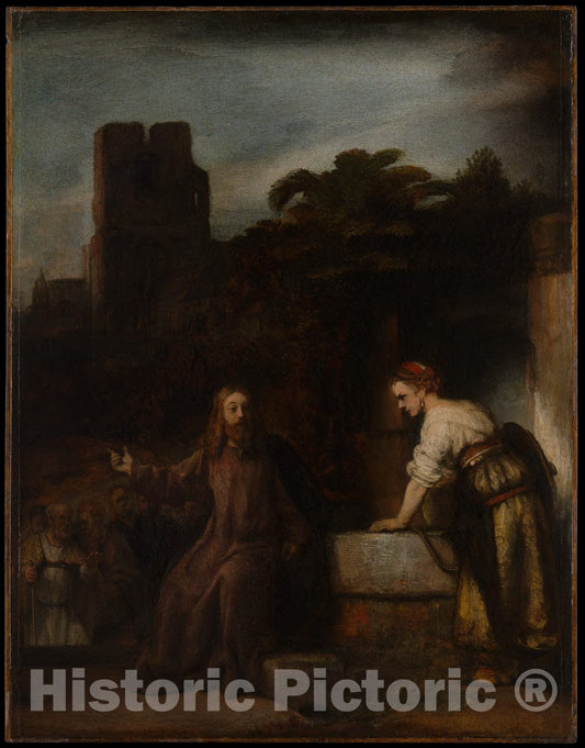 Art Print : Style of Rembrandt - Christ and The Woman of Samaria : Vintage Wall Art