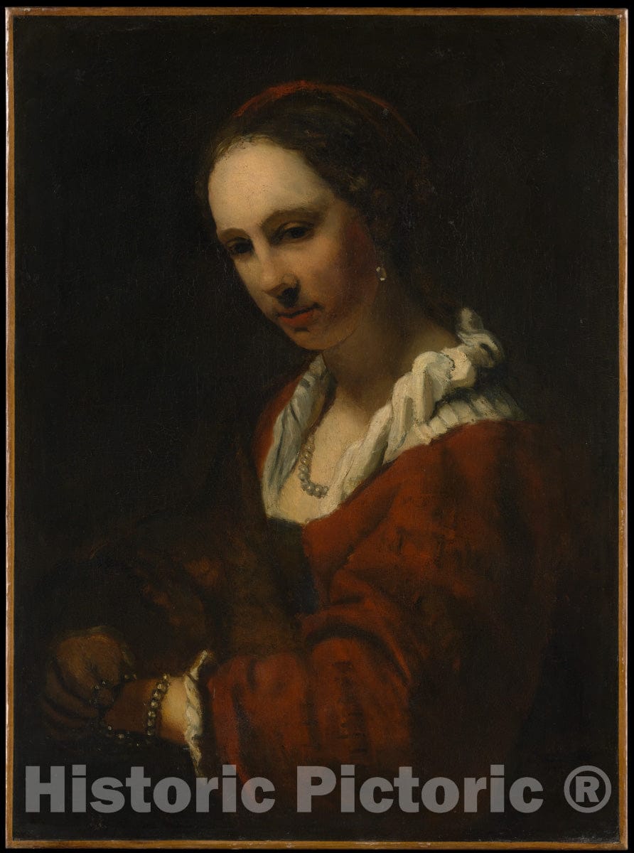 Art Print : Copy After Willem Drost - Young Woman with a Pearl Necklace : Vintage Wall Art