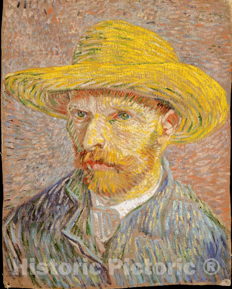 Art Print : Vincent Van Gogh - Self-Portrait with a Straw Hat (obverse: The Potato Peeler) : Vintage Wall Art