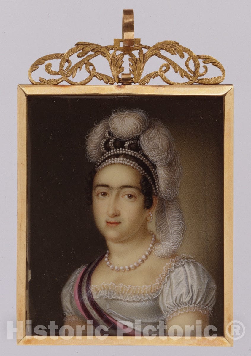 Art Print : Painting, Miniature Princess Maria Francisca de Asis de Borbón and Her Son Infante Carlos Luis Maria Fernando de Borbón - Artist: Rios - 1818 : Vintage Wall Art