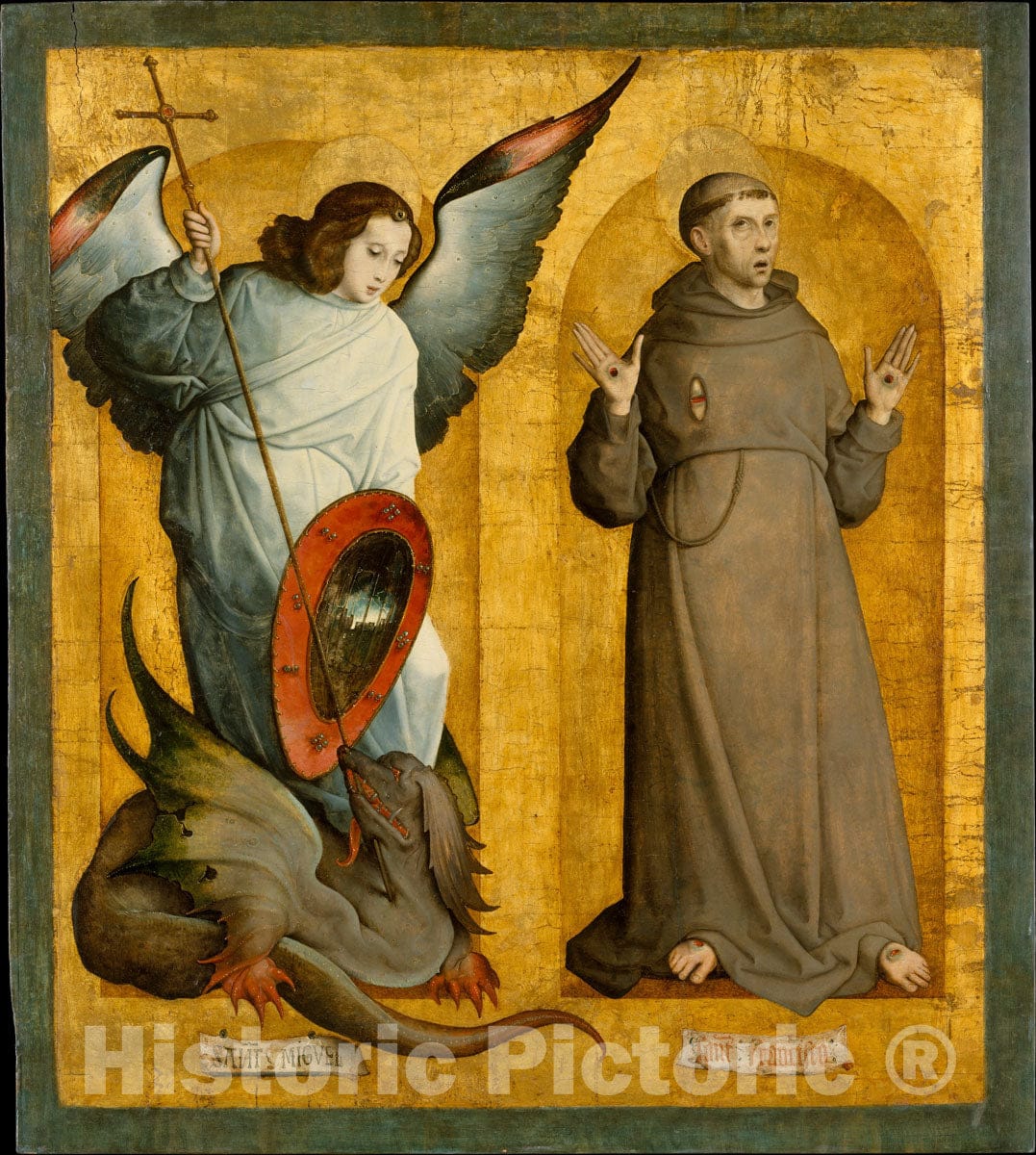 Art Print : Juan de Flandes - Saints Michael and Francis : Vintage Wall Art