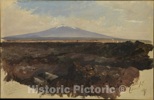Art Print : Edward Lear - Catania and Mount Etna : Vintage Wall Art