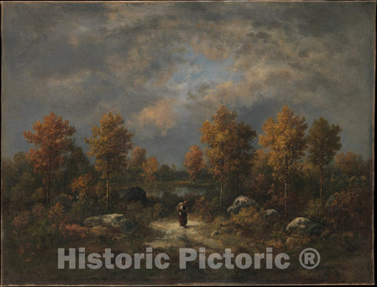 Art Print : Narcisse-Virgile Diaz de la Peña - Autumn: The Woodland Pond : Vintage Wall Art