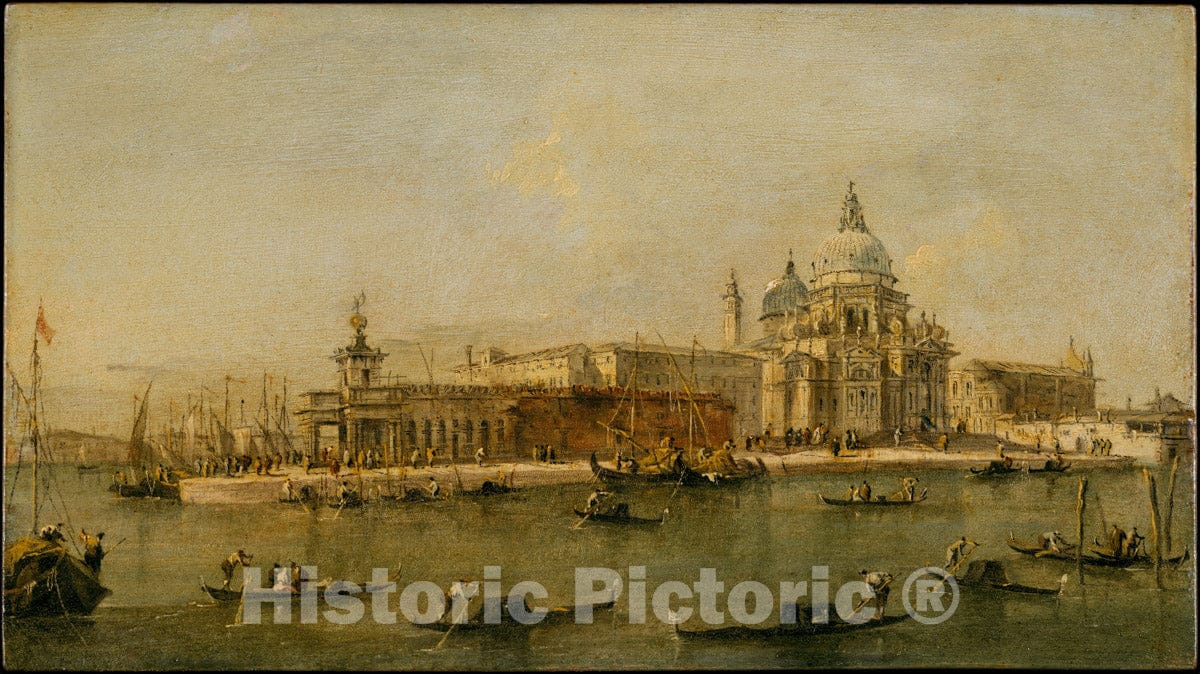 Art Print : Workshop of Francesco Guardi - Venice: The Dogana and Santa Maria Della Salute : Vintage Wall Art
