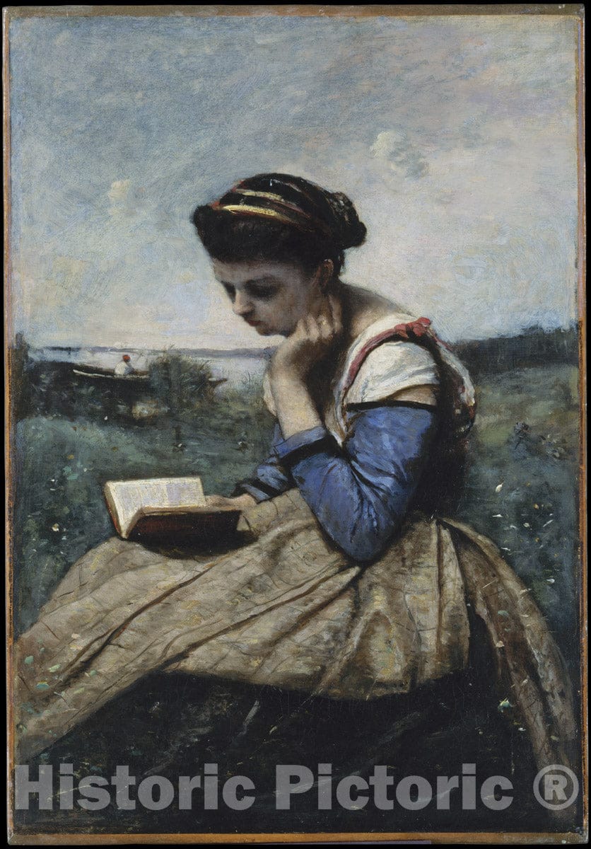 Art Print : Camille Corot - A Woman Reading : Vintage Wall Art