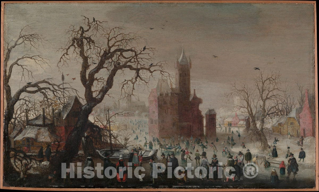 Art Print : Christoffel Van den Berghe - A Winter Landscape with Ice Skaters and an Imaginary Castle : Vintage Wall Art