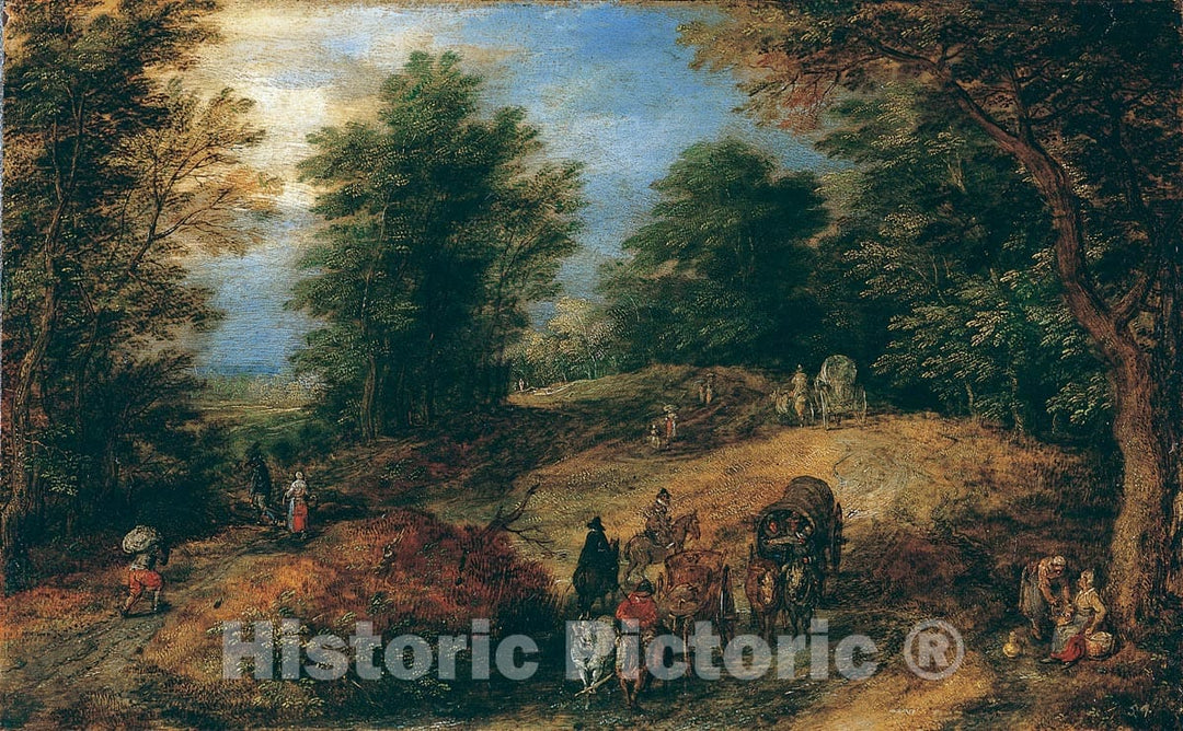 Art Print : Jan Brueghel The Elder - Landscape with Travelers on a Woodland Path : Vintage Wall Art