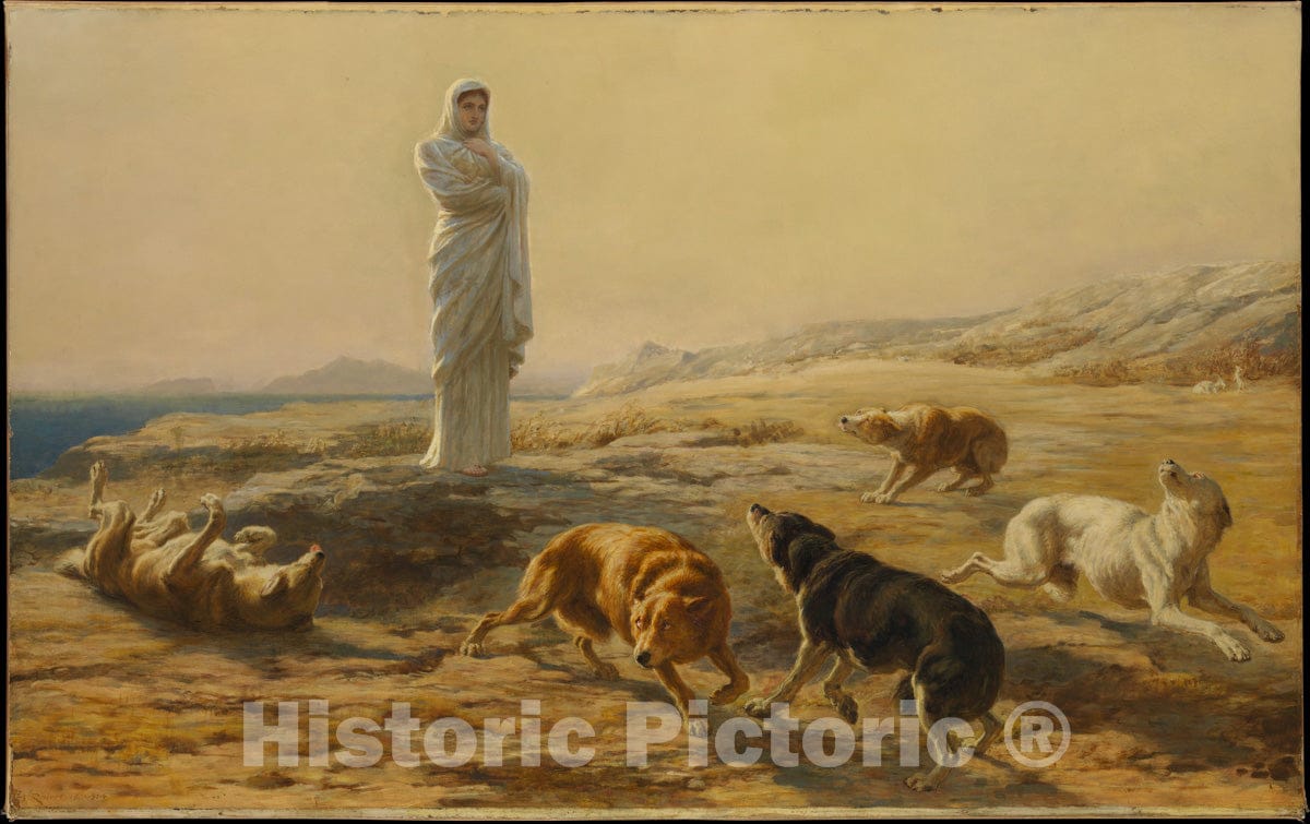 Art Print : Briton Riviere - Pallas Athena and The Herdsman's Dogs : Vintage Wall Art