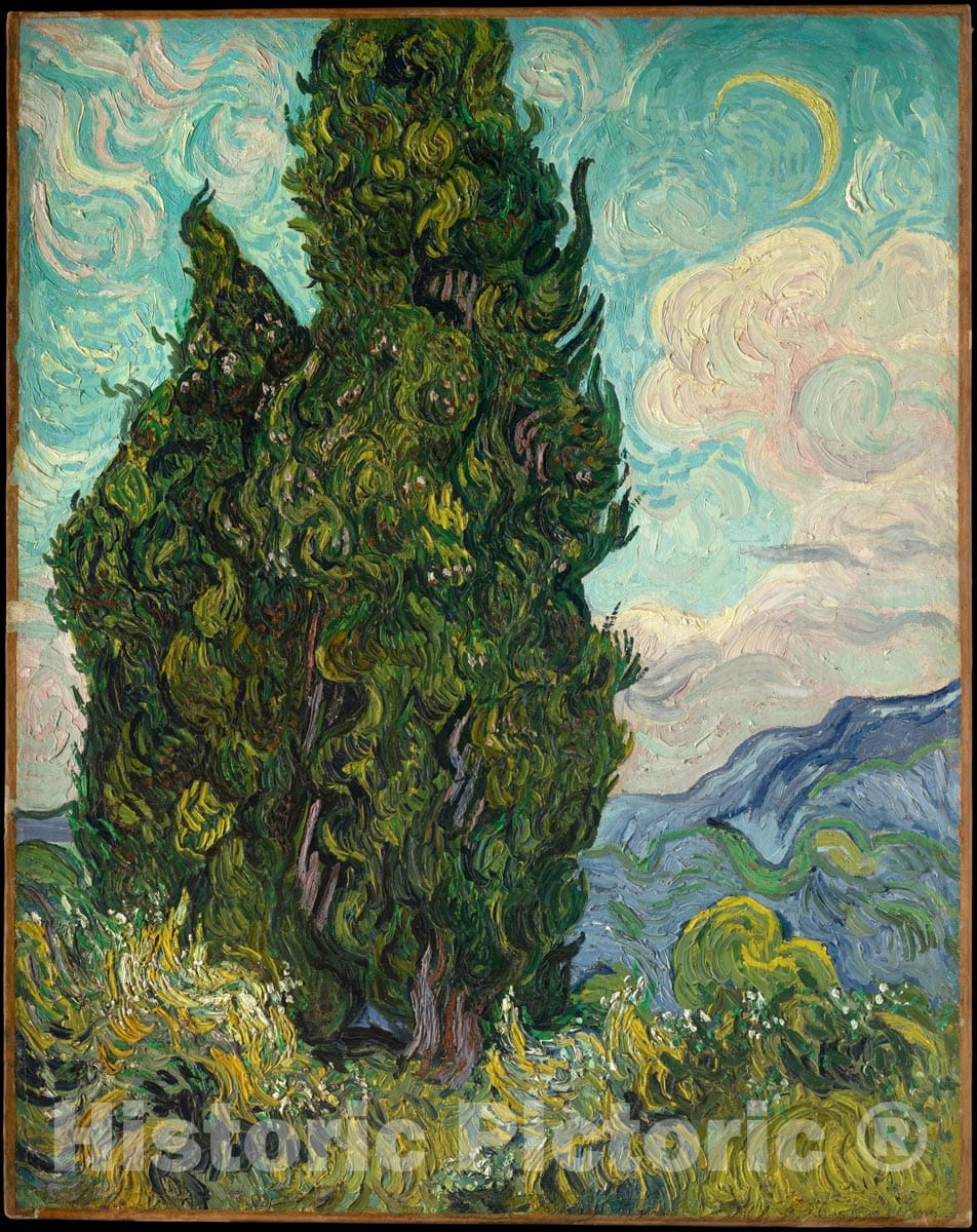 Art Print : Vincent Van Gogh - Cypresses : Vintage Wall Art