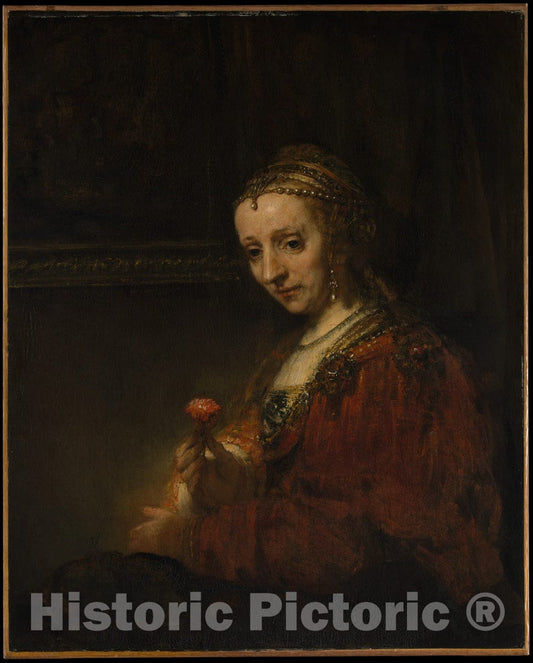 Art Print : Rembrandt (Rembrandt Van Rijn) - Woman with a Pink : Vintage Wall Art