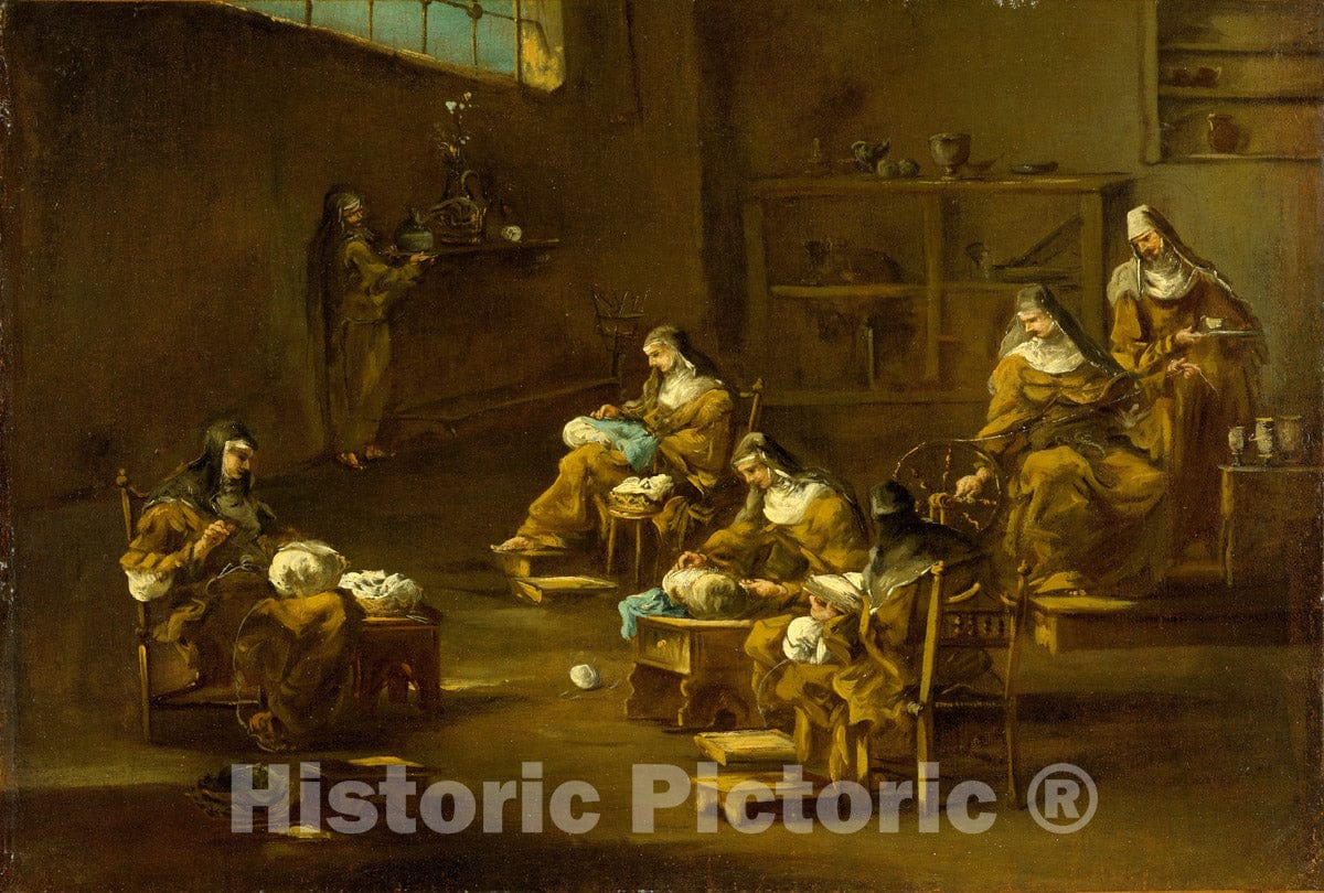 Art Print : Follower of Alessandro Magnasco - Nuns at Work : Vintage Wall Art