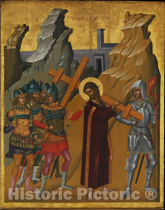 Art Print : Nicolaos Tzafouris - Christ Bearing The Cross : Vintage Wall Art