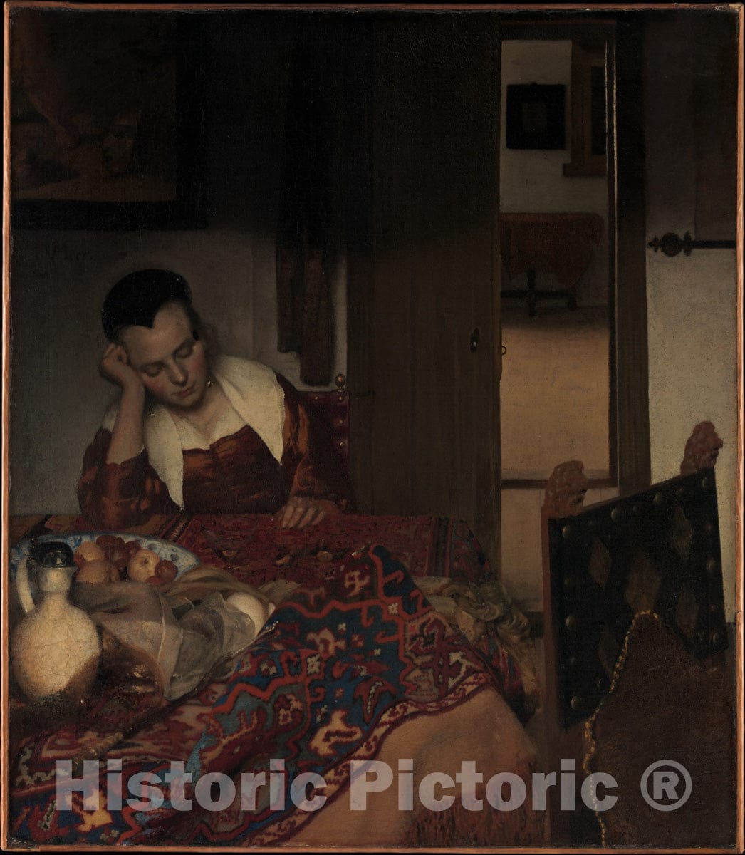 Art Print : Johannes Vermeer - A Maid Asleep : Vintage Wall Art