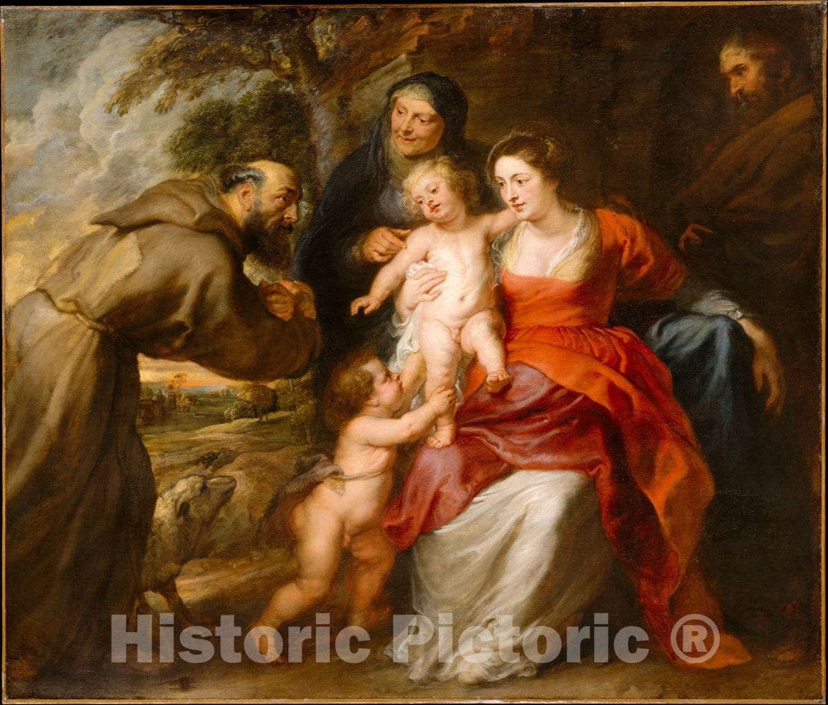 Art Print : Peter Paul Rubens - The Holy Family with Saints Francis and Anne and The Infant Saint John The Baptist : Vintage Wall Art
