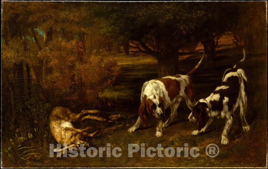 Art Print : Gustave Courbet - Hunting Dogs with Dead Hare : Vintage Wall Art