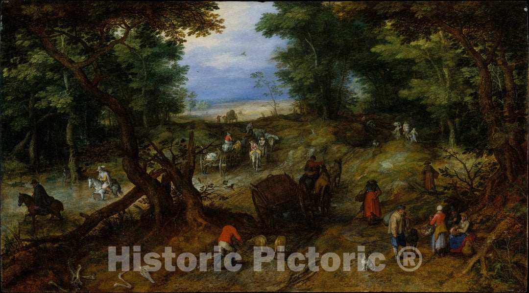 Art Print : Jan Brueghel The Elder - A Woodland Road with Travelers : Vintage Wall Art