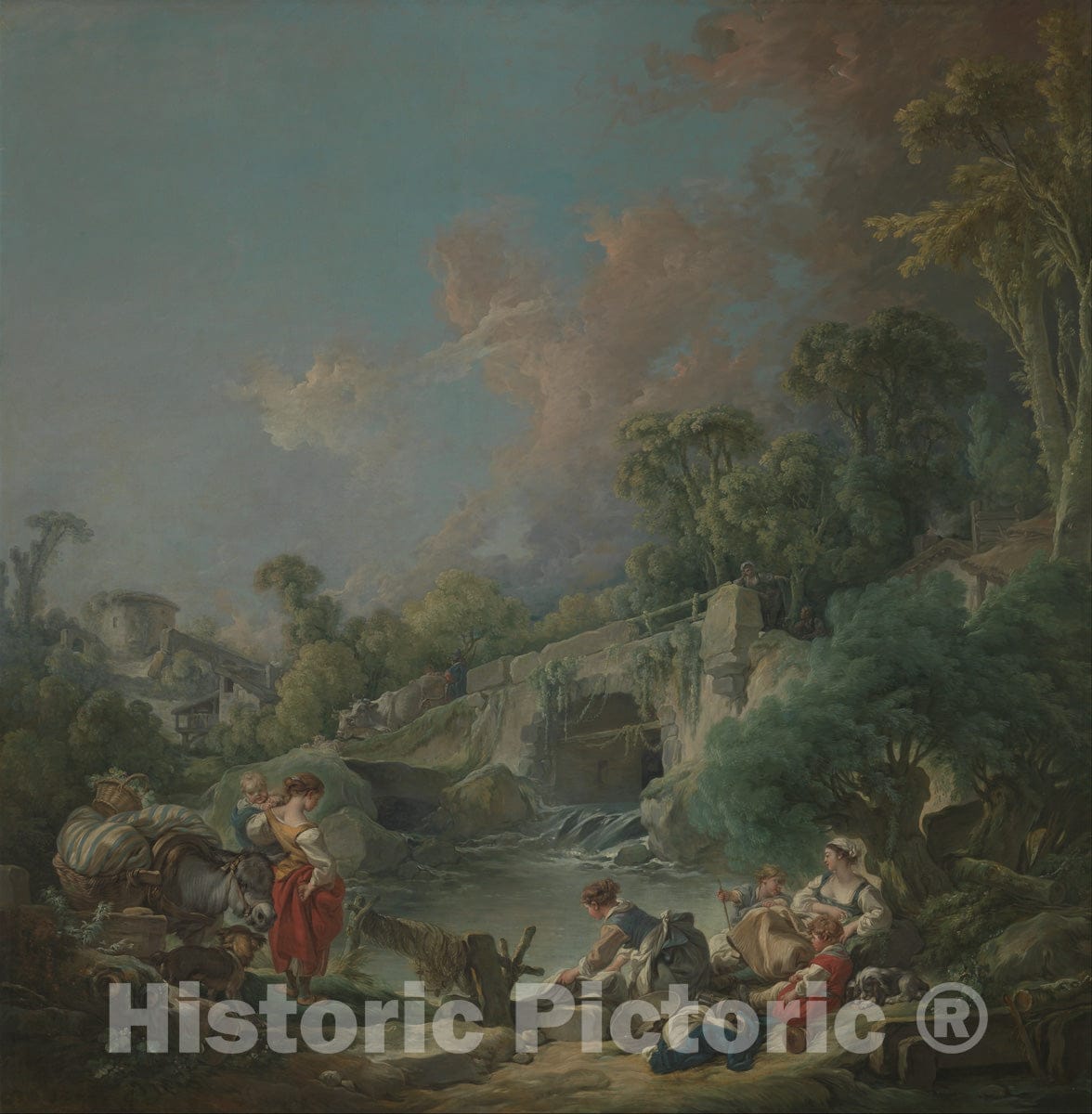 Art Print : François Boucher - Washerwomen : Vintage Wall Art