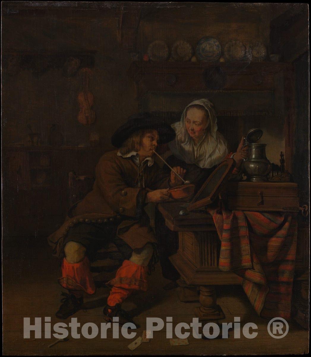 Art Print : Copy After Gabriël Metsu - Tavern Scene : Vintage Wall Art