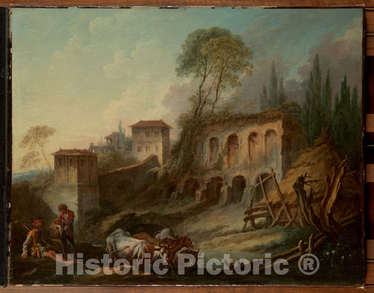 Art Print : François Boucher - Imaginary Landscape with The Palatine Hill from Campo Vaccino : Vintage Wall Art
