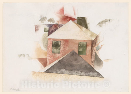 Art Print : Charles Demuth - Houses with Red : Vintage Wall Art