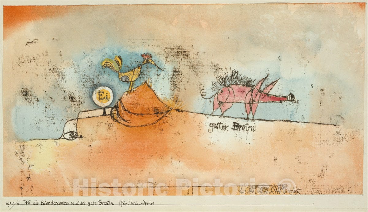 Art Print : Paul Klee - Where The Eggs and The Good Roast Come from : Vintage Wall Art