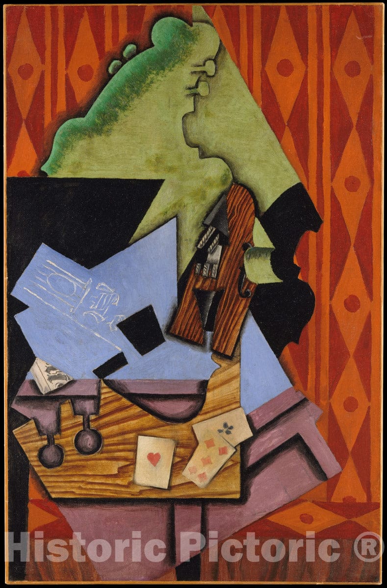 Photo Print : Juan Gris  - Violin and Playing Cards on a Table : Vintage Wall Art