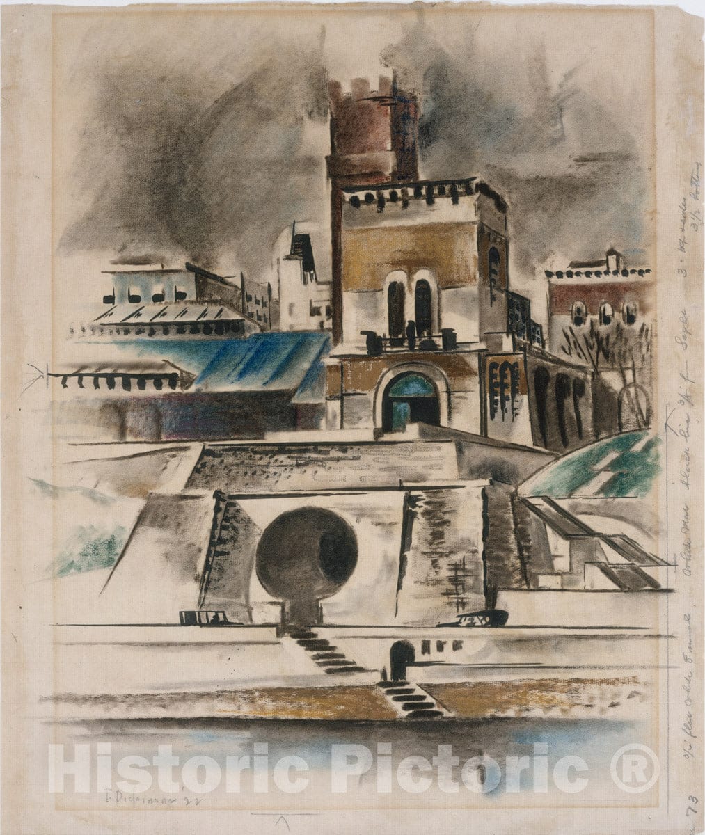 Art Print : Preston Dickinson - The Water Gate : Vintage Wall Art