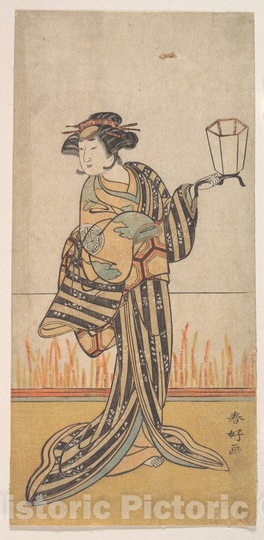 Art Print : Katsukawa Shunk? - Second Yamashita Kinsaku as a Woman Standing in a Room - Japan : Vintage Wall Art