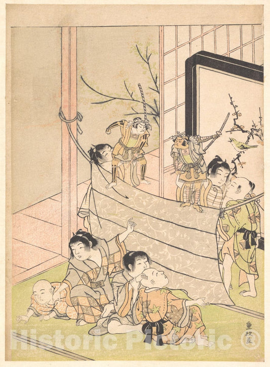 Art Print : Kitao Shigemasa - Young Boys Performing a Puppet Show - Japan : Vintage Wall Art