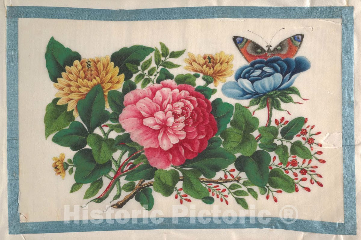 Art Print : Unidentified Artist - Album Containing Twelve Paintings of Flowers - China : Vintage Wall Art